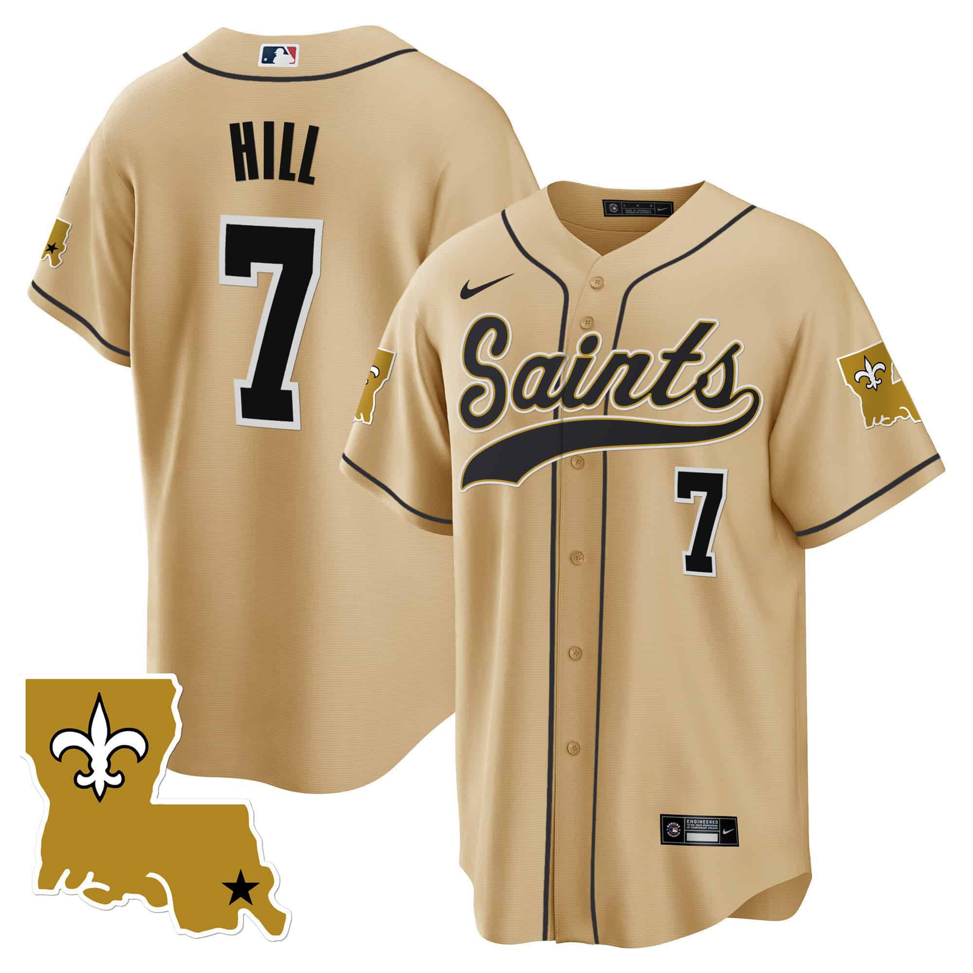 Men New Orleans Saints #7 Hill Yellow 2024 Nike 1987 Legacy Cool Base NFL Jersey